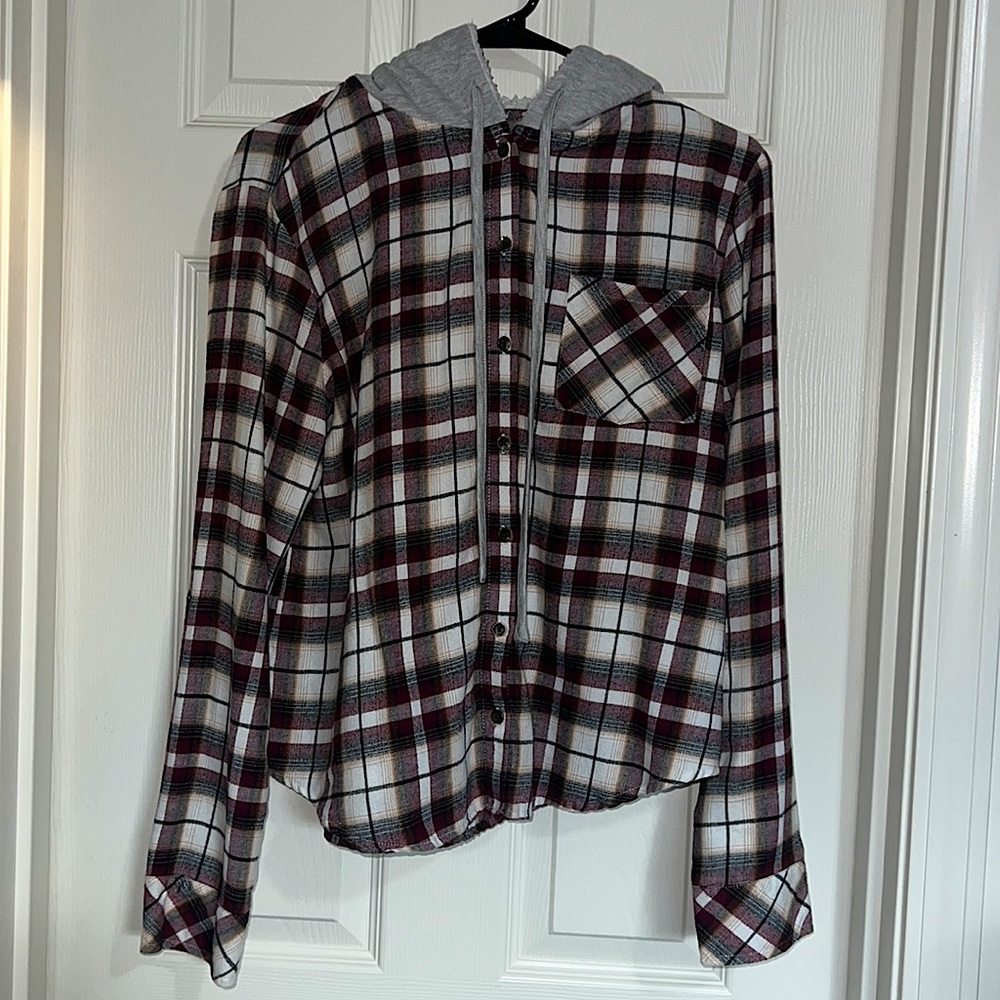 ❤️Burgundy Plaid Hooded Flannel🖤